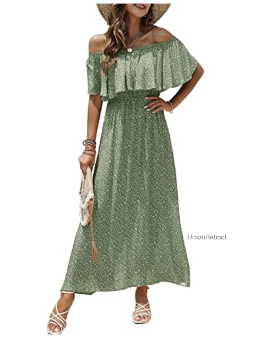 Off Shoulder Floral Maxi Dress Boho Beach Summer Long Swing Dress